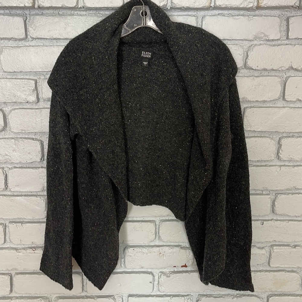 Eileen Fisher wool open front hooded cardigan L